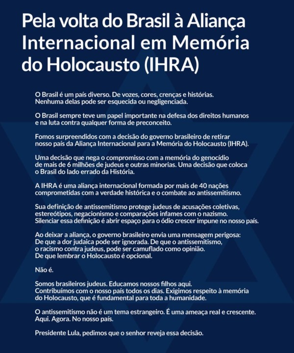 Brasil - Fundada em 1948, a CONIB – Confederação Israelita do Brasil é o órgão de representação e coordenação política da comunidade judaica brasileira. 